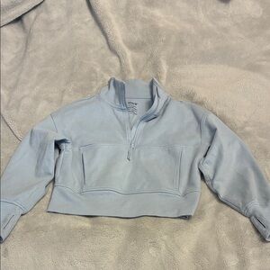 Girls Light Blue Cropped Quarter-Zip Pullover